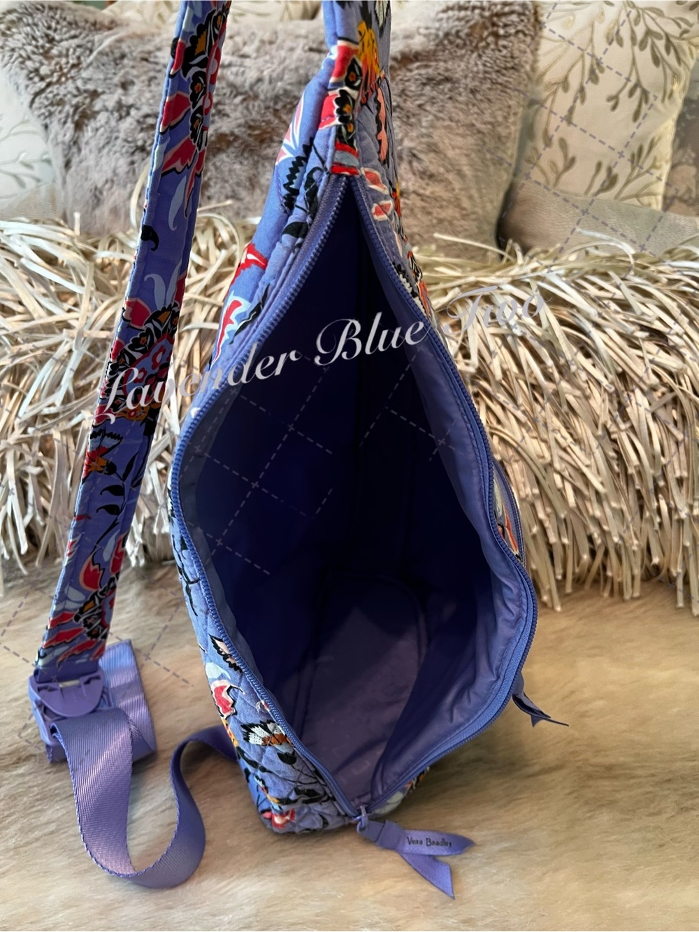 VERA BRADLEY Mural Garden Essentials Lighten Up Sling Lavender Purple Orange Flo - Picture 8 of 14